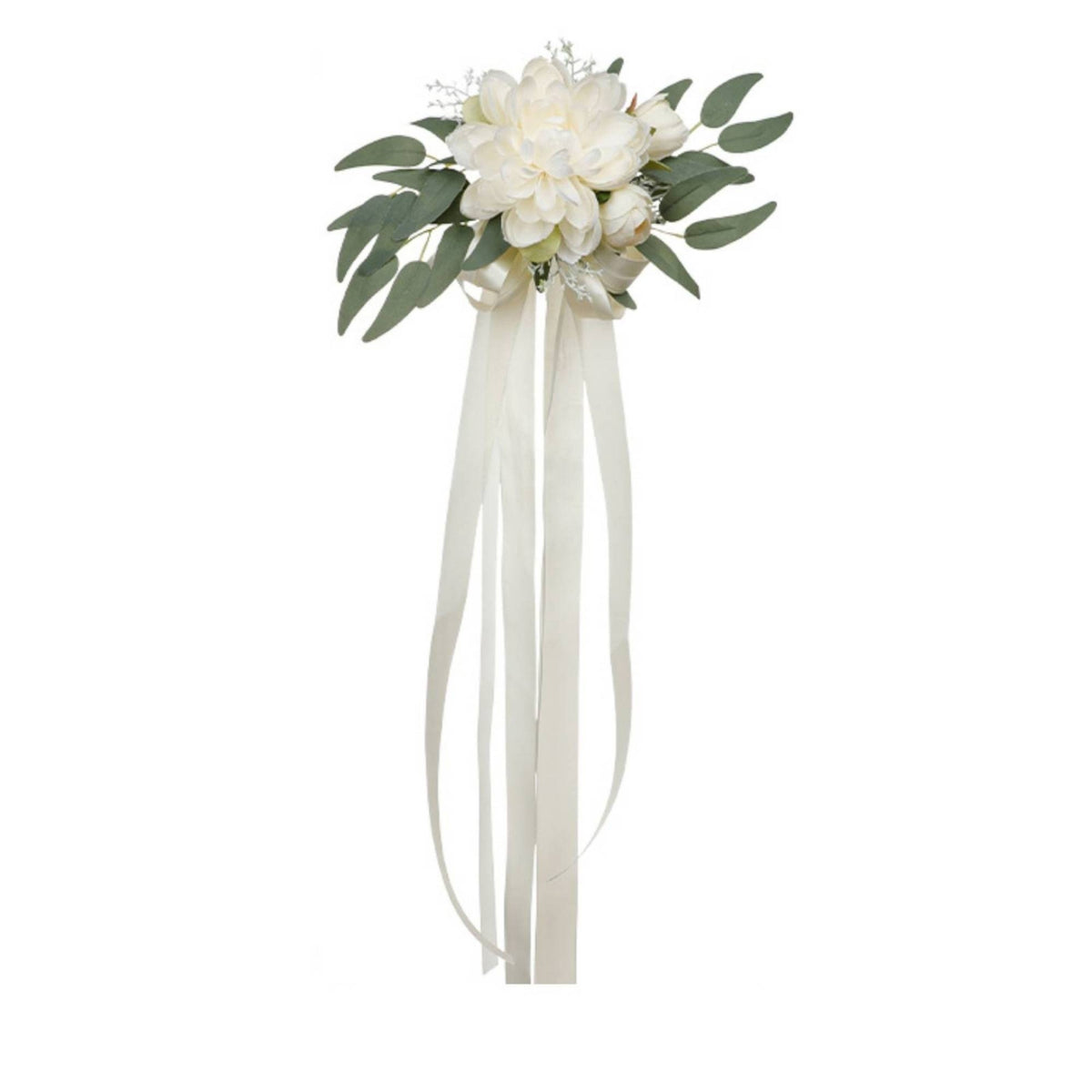 Chair Back Flowers with Ribbons Tied-on Floral Arrangement Realistic for Brides