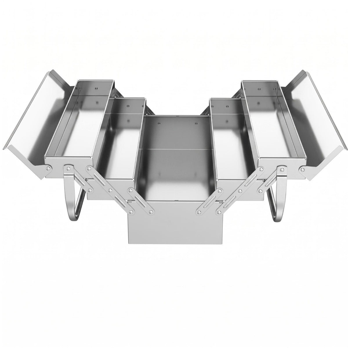 Stainless Steel Toolbox Foldable Three-Layer Toolbox Silver Shiny Finish