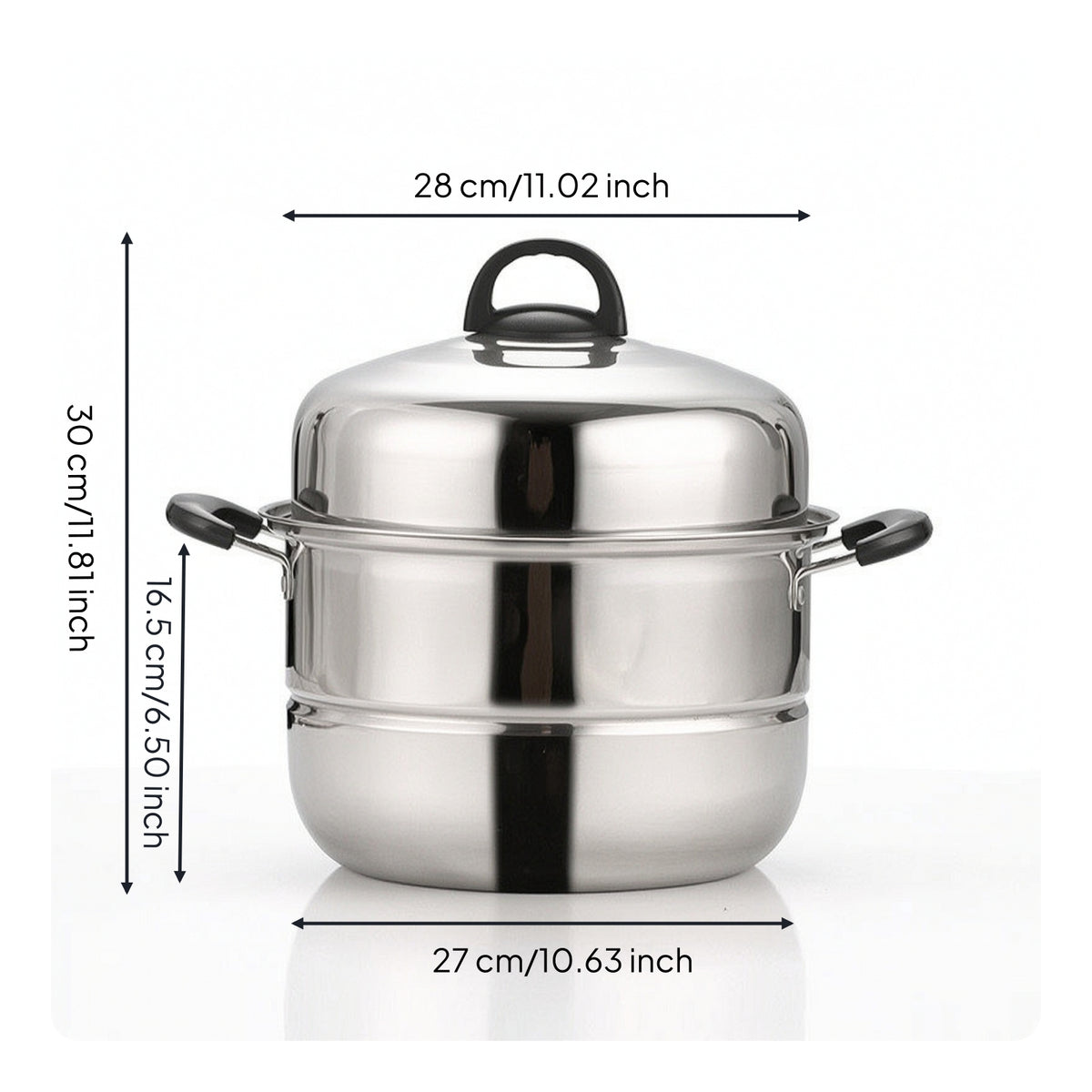 Steamer Pot with Lid Large Stainless Steel Steamer Cookware Double-Handled Domed for Home Cooks, Stovetop, Kitchen