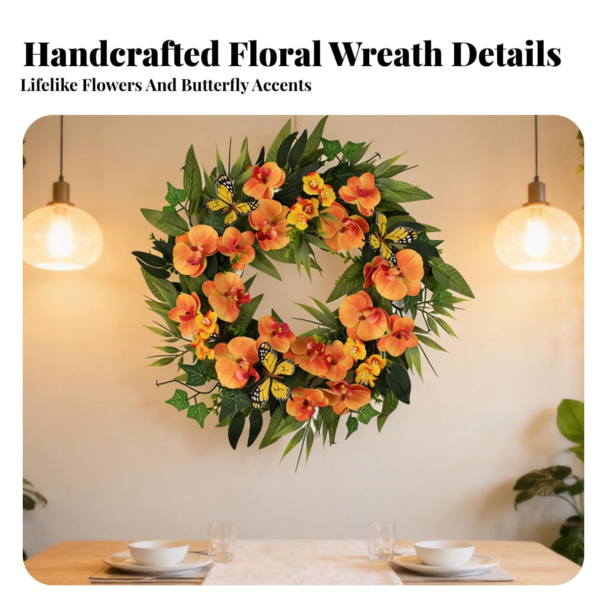 Artificial Flower Wreath Butterfly Floral Summer Wreath Realistic Faux Florals for Wedding Wall Decor Porch