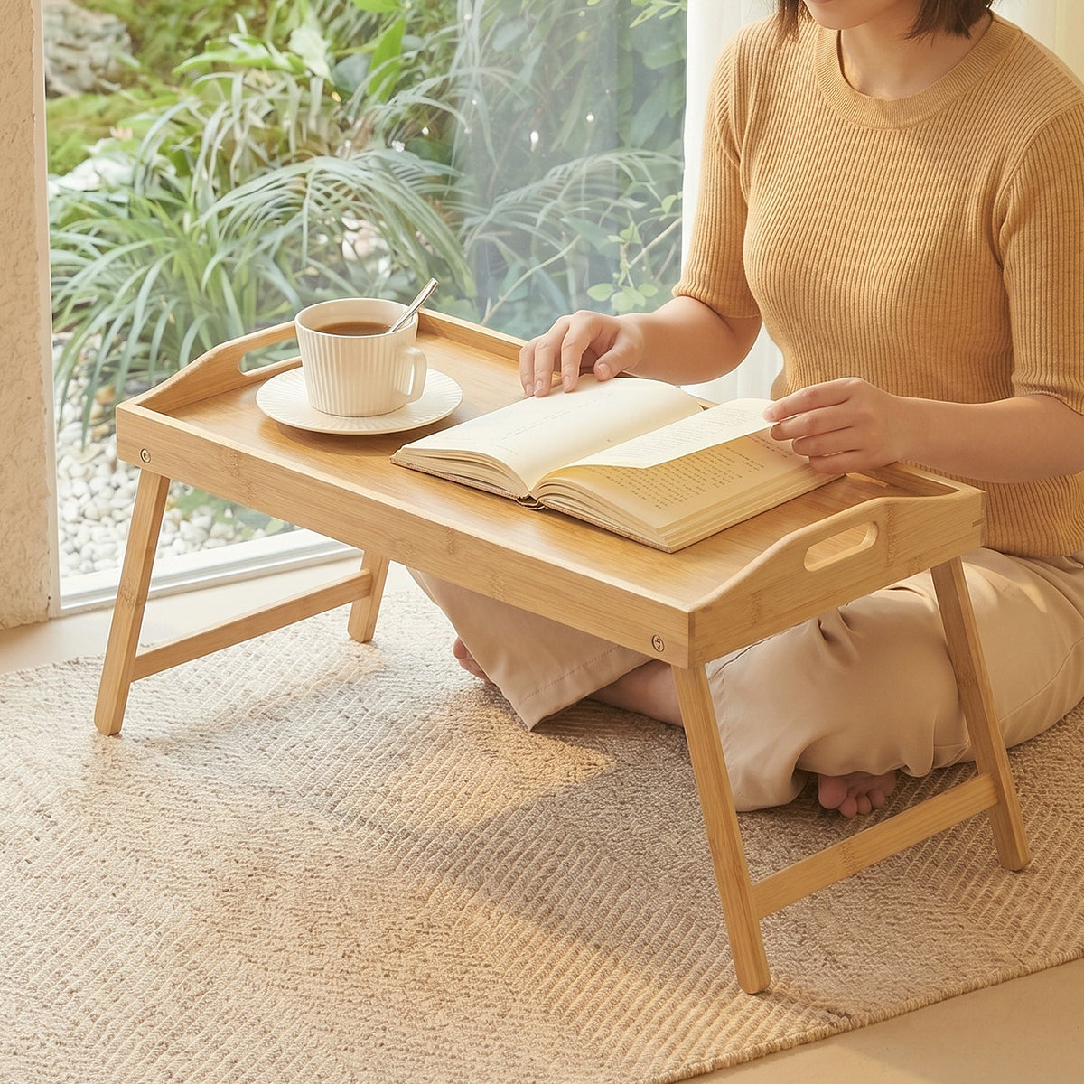 Folding Solid Wood Kang Table for Bay Window, Tatami Tea Table, Nordic Style
