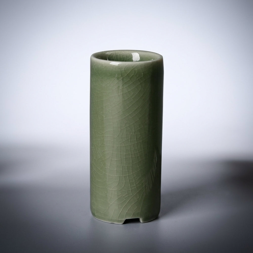 Plant Pots for Indoor Plants and Bonsai Pot, Glazed Chinese Style Indoor Plant Pot for Home Office, Handmade Small Cylindrical Ice Crack Design
