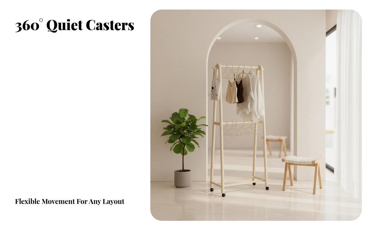 On casters 2-Tier Rolling Clothes Rack Minimalist design Rolling Double-Rod Clothes Rack sturdy Duty Garment Stand Sturdy Construction for Boutique Owners, Apartment Dwellers, Retail outlet, Bedroom, Dorm Room, Entrypassage