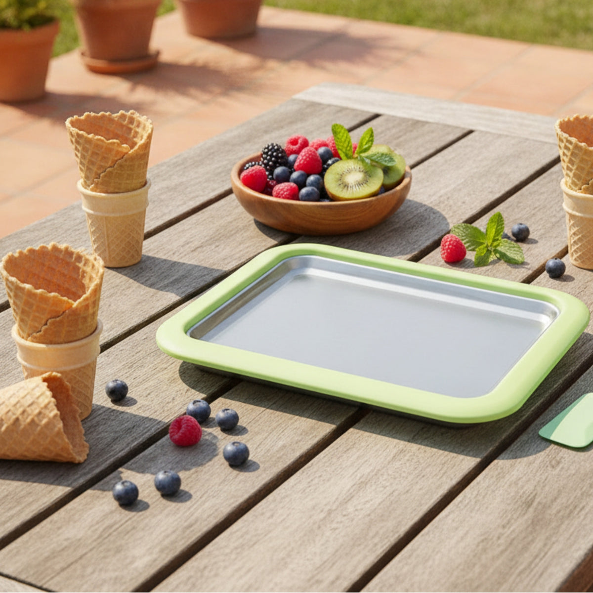 Non-Electric Rolled Ice Cream Maker Stainless Steel Rolled Ice Cream Tray DIY Cold Plate with Spatulas Quick Freeze for Children, Families, Parties, Summer
