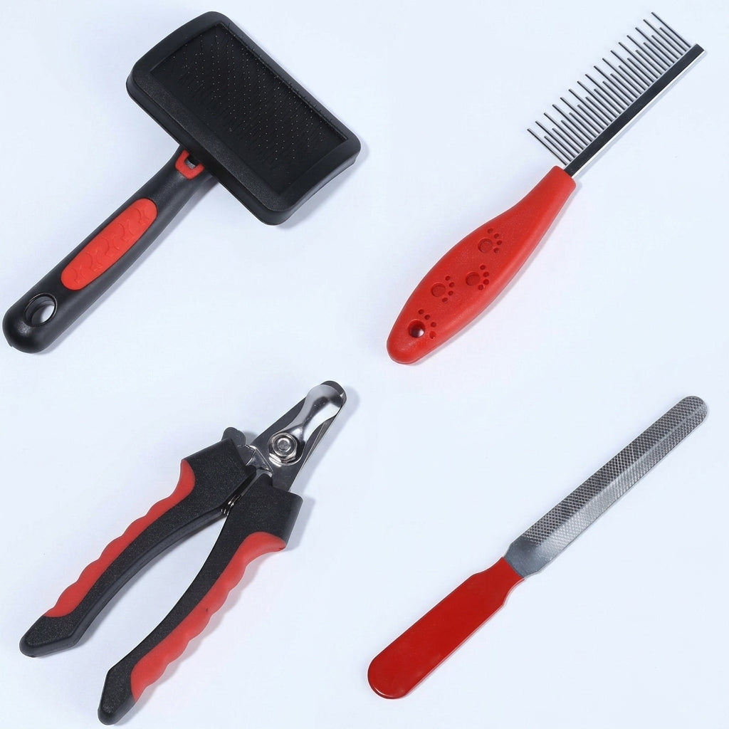 Nail Clippers and Nail File Set for Grooming, Stainless Steel Dog Brush with Metal Comb, 4-Piece Dog Washing Brush and Shower Kit, Short Haired