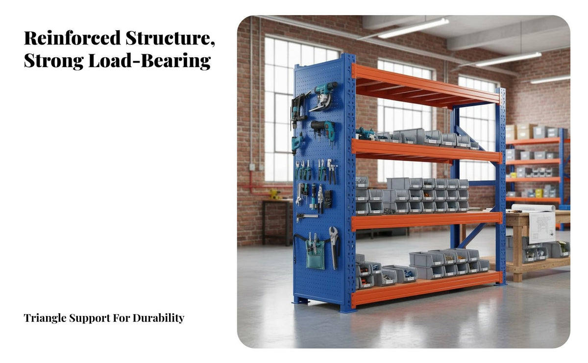 Heavy Duty Shelving Unit Pegboard Side Panel Heavy Duty Storage Shelves High Weight Capacity Multi-Tier Metal Rack for Mechanics, Workshop, Stockroom