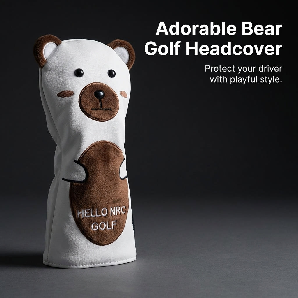 Golf Driver Head Covers for Golfers, Cartoon Bear Design Headcover for Course, PU Leather Protective Gear for Wood Clubs