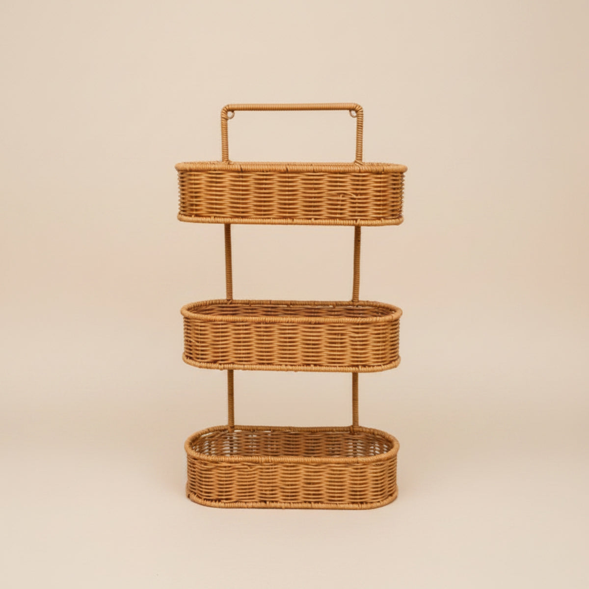 Woven Wicker Wall Mount Organizer Space-Saving Wicker Wall Organizer Slim Multi-Purpose for Bathroom, Kitchen, Vanity
