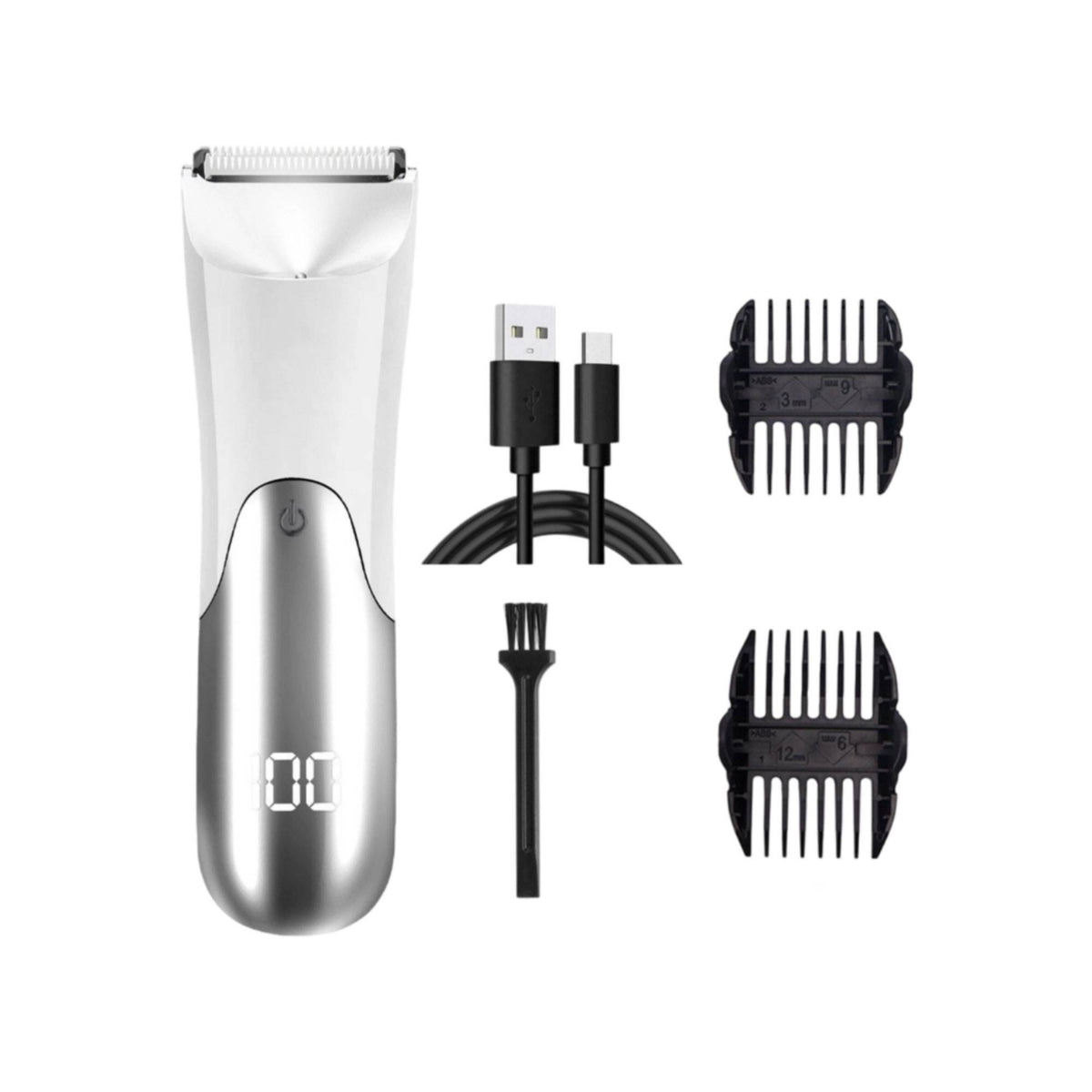 Rechargeable Body Trimmer with Guide Comb Cordless Electric Body Hair Trimmer Portable Grooming Tool with Light Compact for Men, Home, Travel