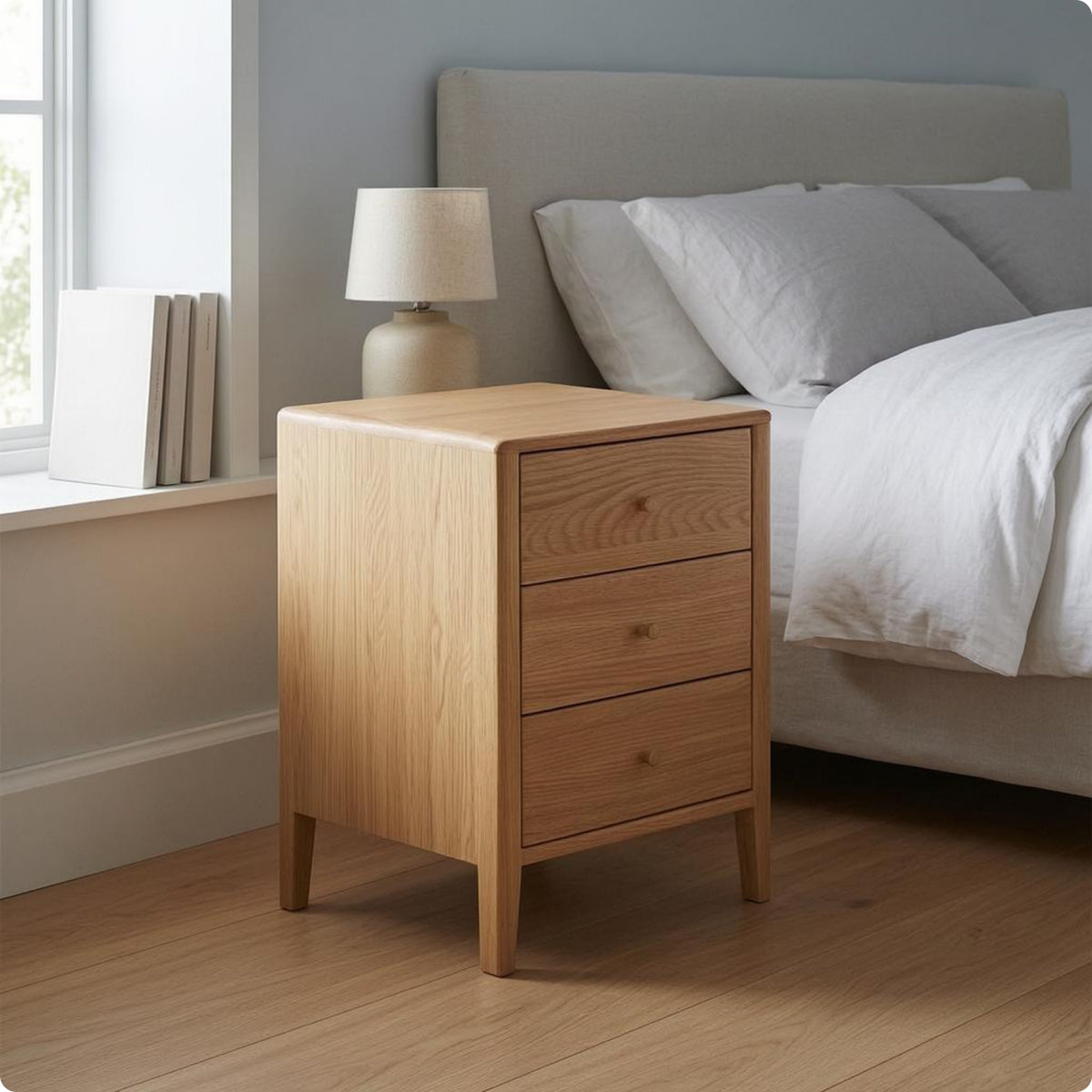 Nordic Nightstand Rectangular Wood End Table Round Pulls Room Furniture