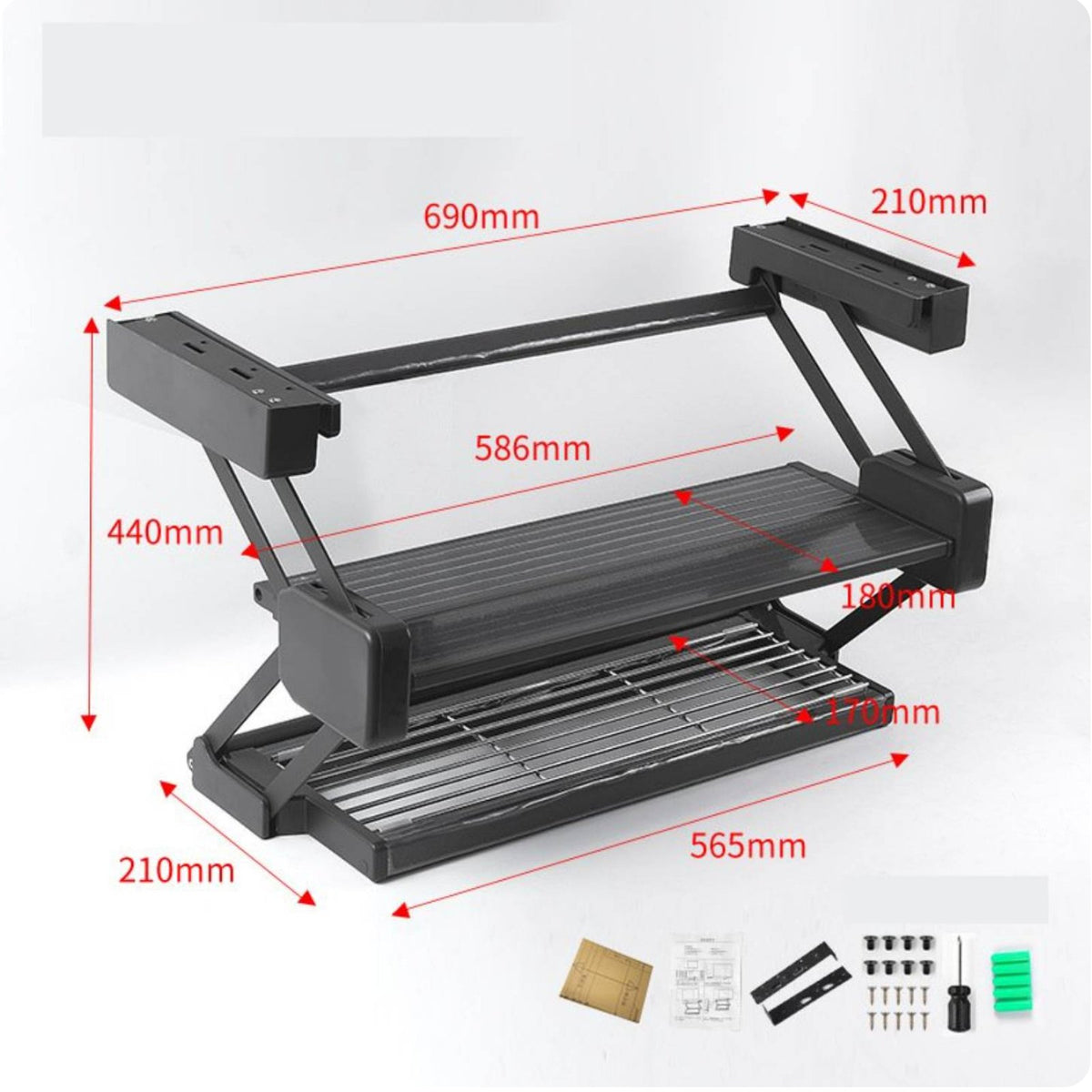 Pull-Lowering Shelf Foldable Folding Storage Rack 2-Tier for Kitchen