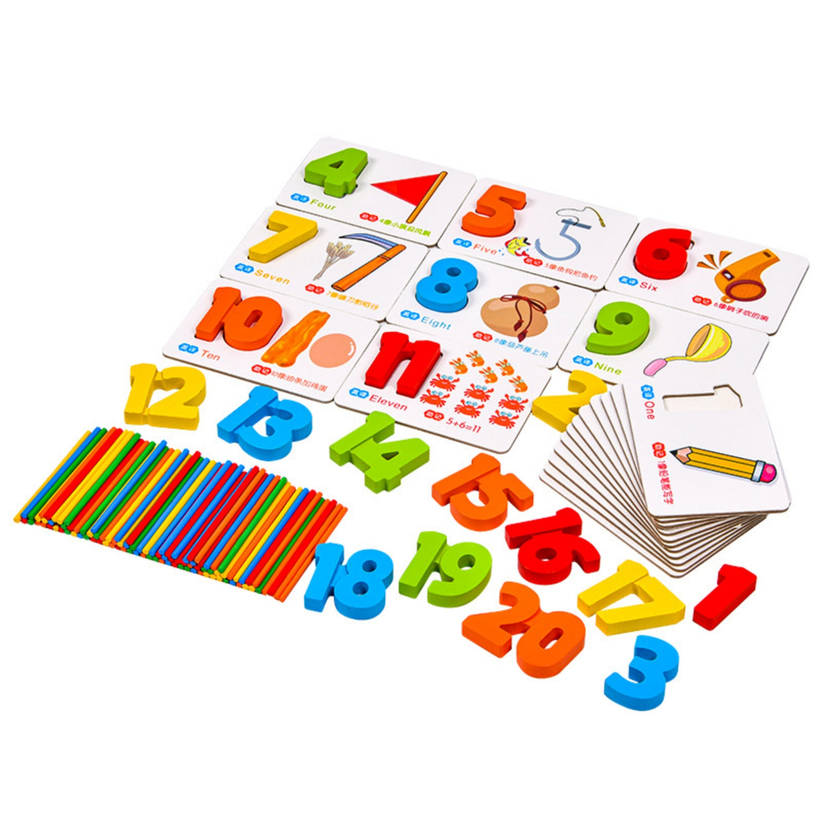 Printed Cards Montessori Math Set Raised Numbers Arithmetic Math Kit Colorful Wooden Number Toy Hands-on for Children