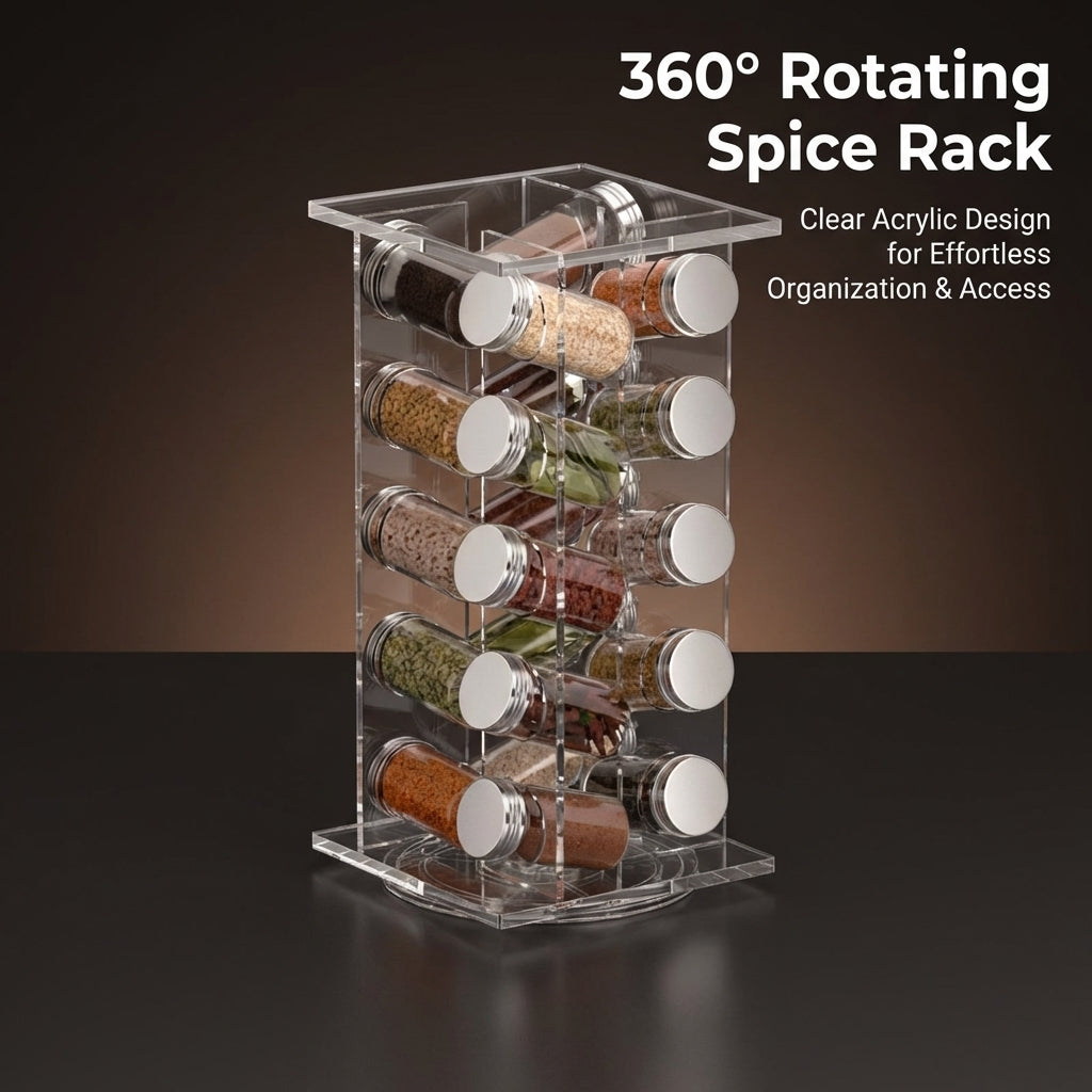 Rotating Spice Rack Kitchen Countertop Organizer, Transparent Acrylic Seasoning for Counter Storage and Worktop, Shelf Turntable