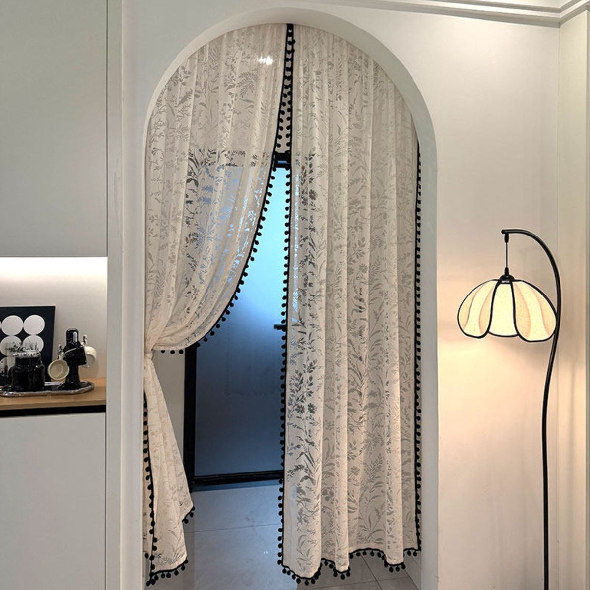 Translucent Floral Door Curtain Machine Washable Lace Translucent Door Panel