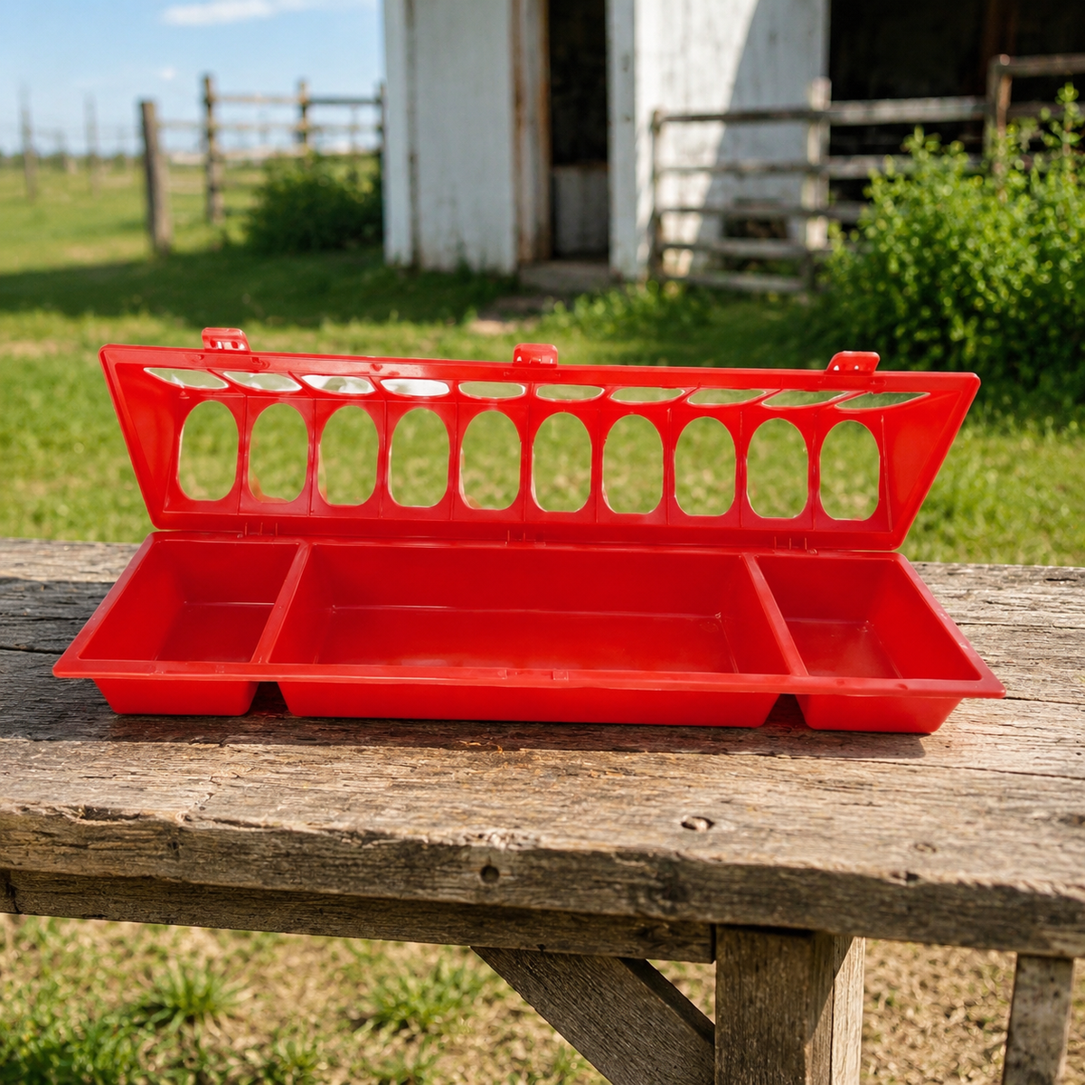 Chicken Feeder, Poultry Feeder, Chick Feeding Trough, Plastic, Easy to Clean, Red