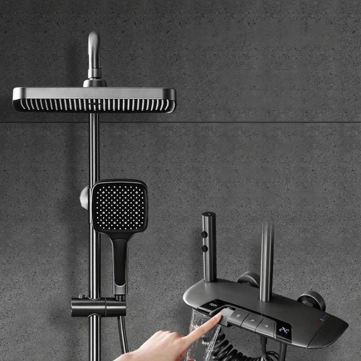 Temperature-Controlled Shower System, Digital Display Brass Shower Faucet Set, High-Pressure Rain Shower Combo for Bathroom