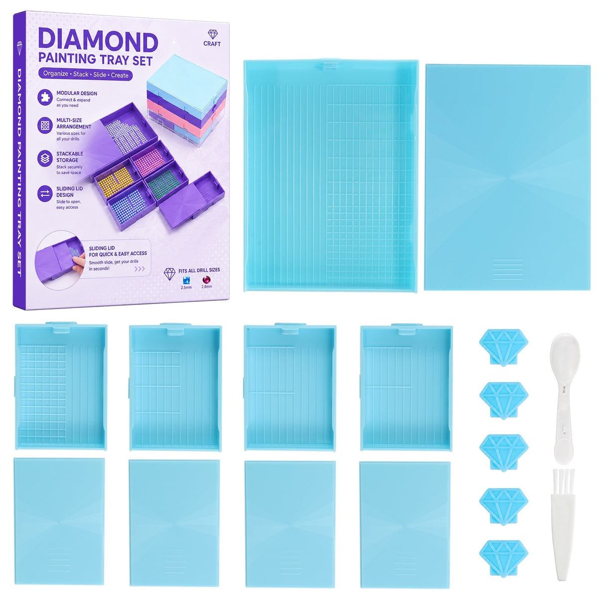 Diamond Painting Tray Kit Spill-Resistant Bead Sorting Tray with Lids