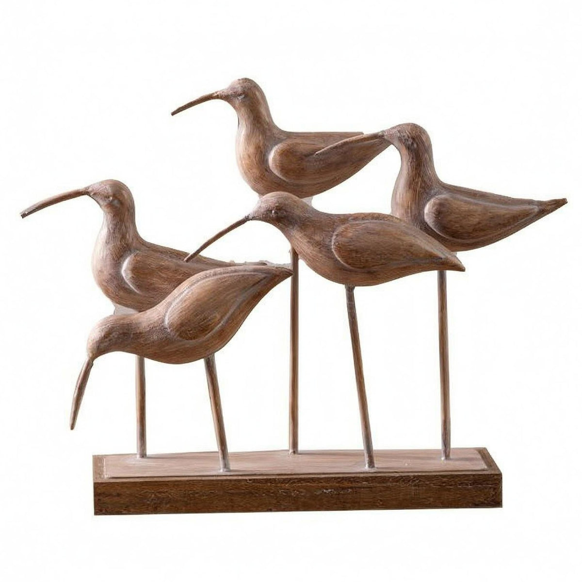 Wood Base Bird Ornament Rustic Metal Stem Bird Decor Distressed Room Decoration
