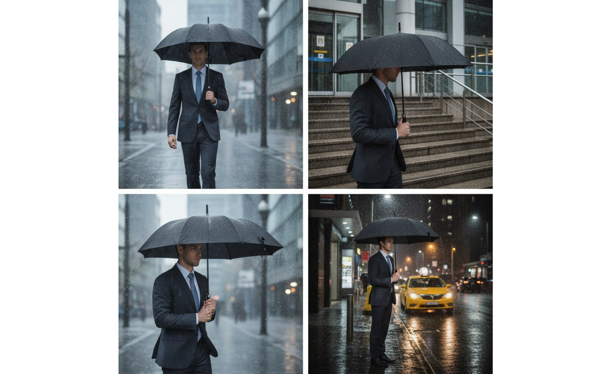 Large Canopy Long-Handle Umbrella Business-Style Automatic Umbrella Reinforced Lightweight for Professionals, Commuters, Couples, Commute, Travel