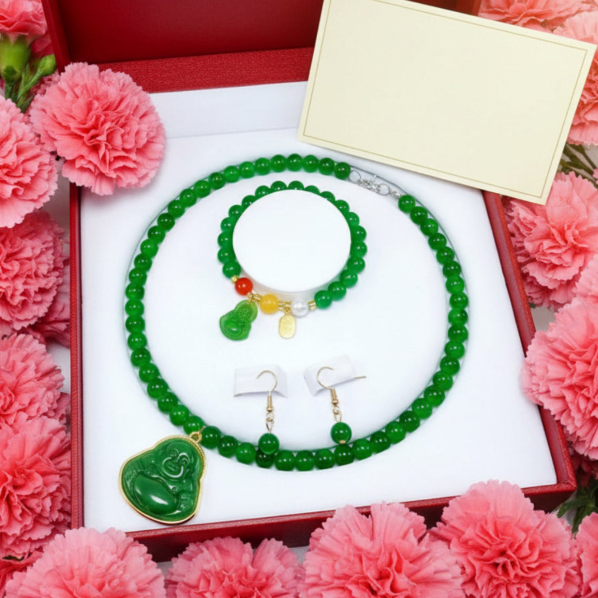 Faux Pearl and Jade Set Gift Box Included Faux Pearl Jewelry Set Classic