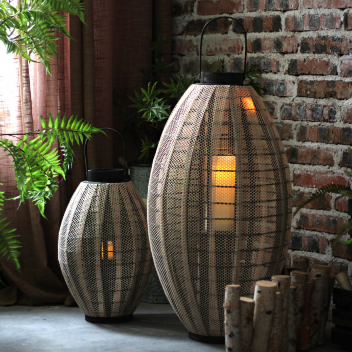 Woven Floor Lantern Decorative Standing Lantern with Handle Accent Light Tall Lighting Soft for Entryway, Lounge