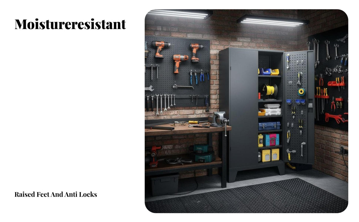 SturdyDuty Locking Steel Cabinet humidity-resistantresistant Two-Door Tool Cupboard High Load Capacity Utility Locker Rust-Resistant Finish for Workshop Owners, Mechanics, homeowners, Factory, Garage, Warehouse, Basement