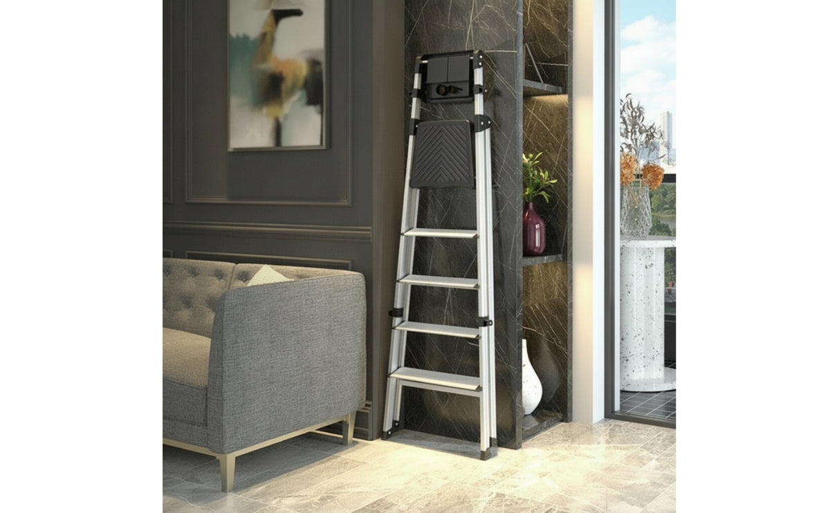 Aluminum Step Ladder with Tool Tray Anti-Slip Ladder with Tool Tray Lightweight Portable for Seniors, Garage, Closet