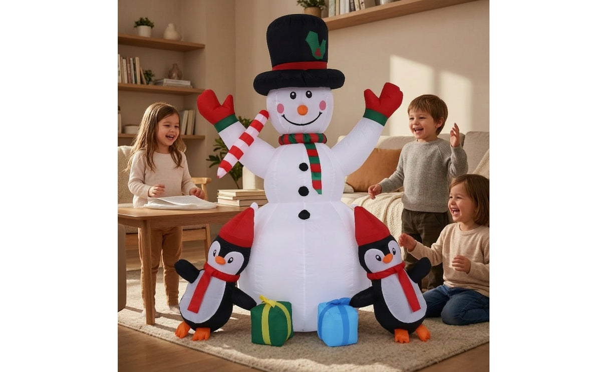 Bonhomme De Neige Gonflable Avec Pingouins Festif Snowman with Penguins Outdoor