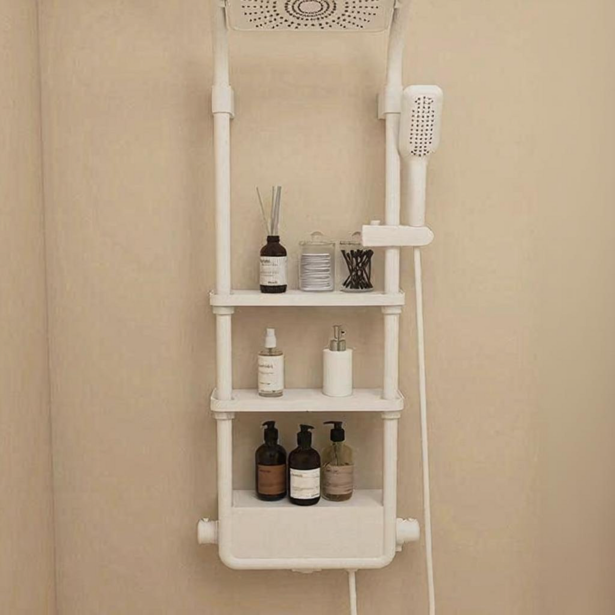 Temperature-Controlled Shower System, Rainfall Bathroom Shower Set, Full Copper Wall Mount, Adjustable Handheld Shower, Large Storage Shelf, Multi-Function, Easy Installation