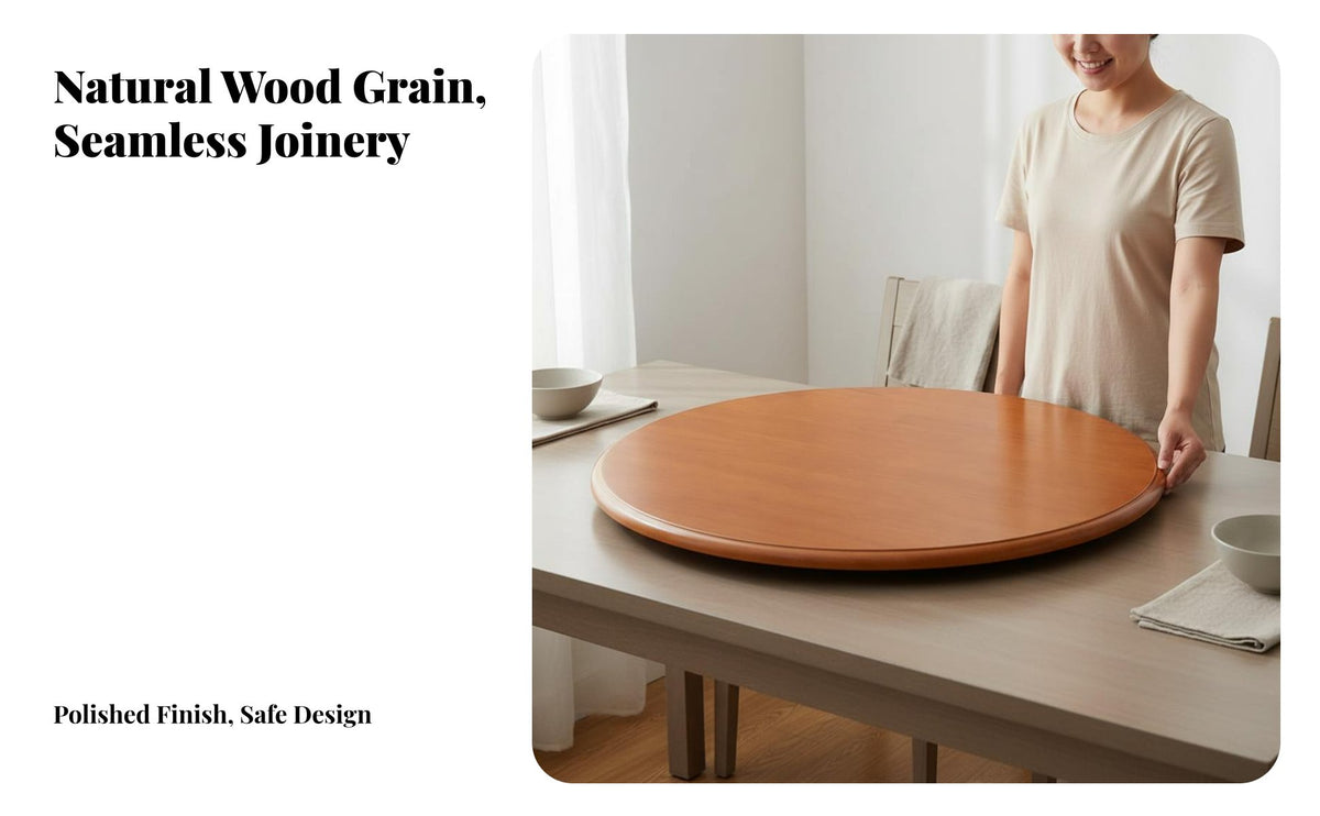 360° Seamless Rotation Round Dining Table Turntable Silent Rotate Solid Wood Dining Table Turntable Heavy-Duty Load Capacity Wooden Rotating Tray Easy to Maintain for Restaurant Owners, Homeowners, Family Gatherings, Banquets, Parties, Countertop