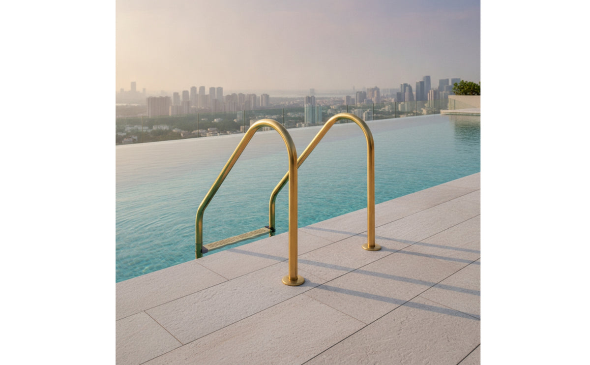 Stainless Steel Pool Ladder Gold-Toned Pool Ladder with Handrail Brushed Finish for Homeowners, Backyard