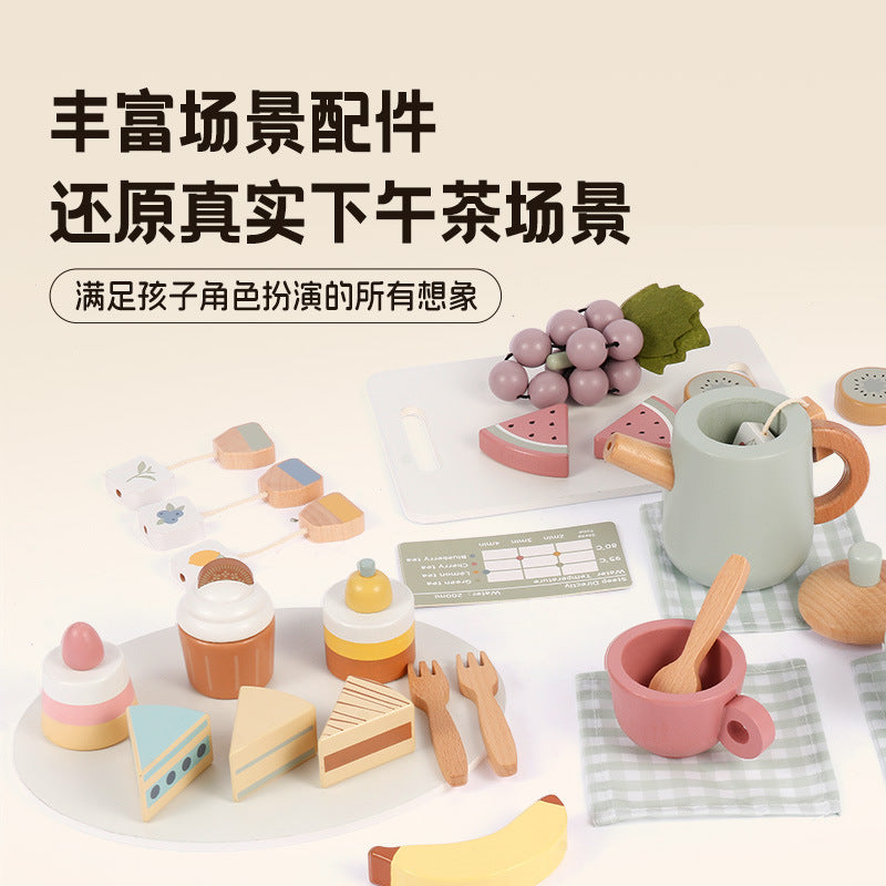 DORU Wooden Pretend Play Fruit and Cake Cutting Toy Set for Toddlers