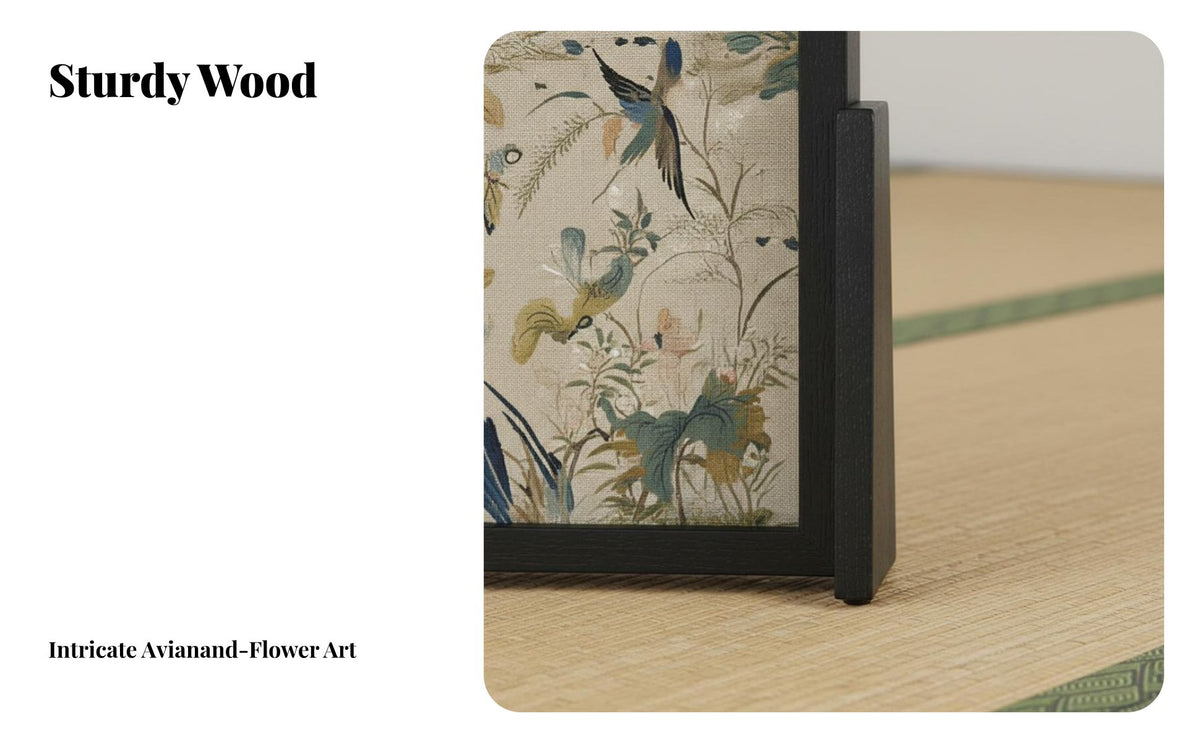 Traditional Chinese Design Freestanding avian Art Panel Movable Freestanding Panel Divider Decorative Pattern Room Partition long-lasting for Interior Decorators, Office Workers, Business Owners, Entryway, Hotel Lobby, Restaurant, Bedroom
