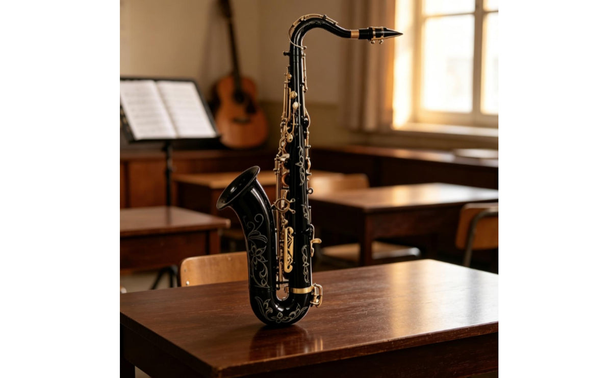 Brass Tenor Sax with Case Lacquered Tenor Saxophone Engraved Woodwind Curved for Beginners, Students, Players, Band Practice, Rehearsals, Stage