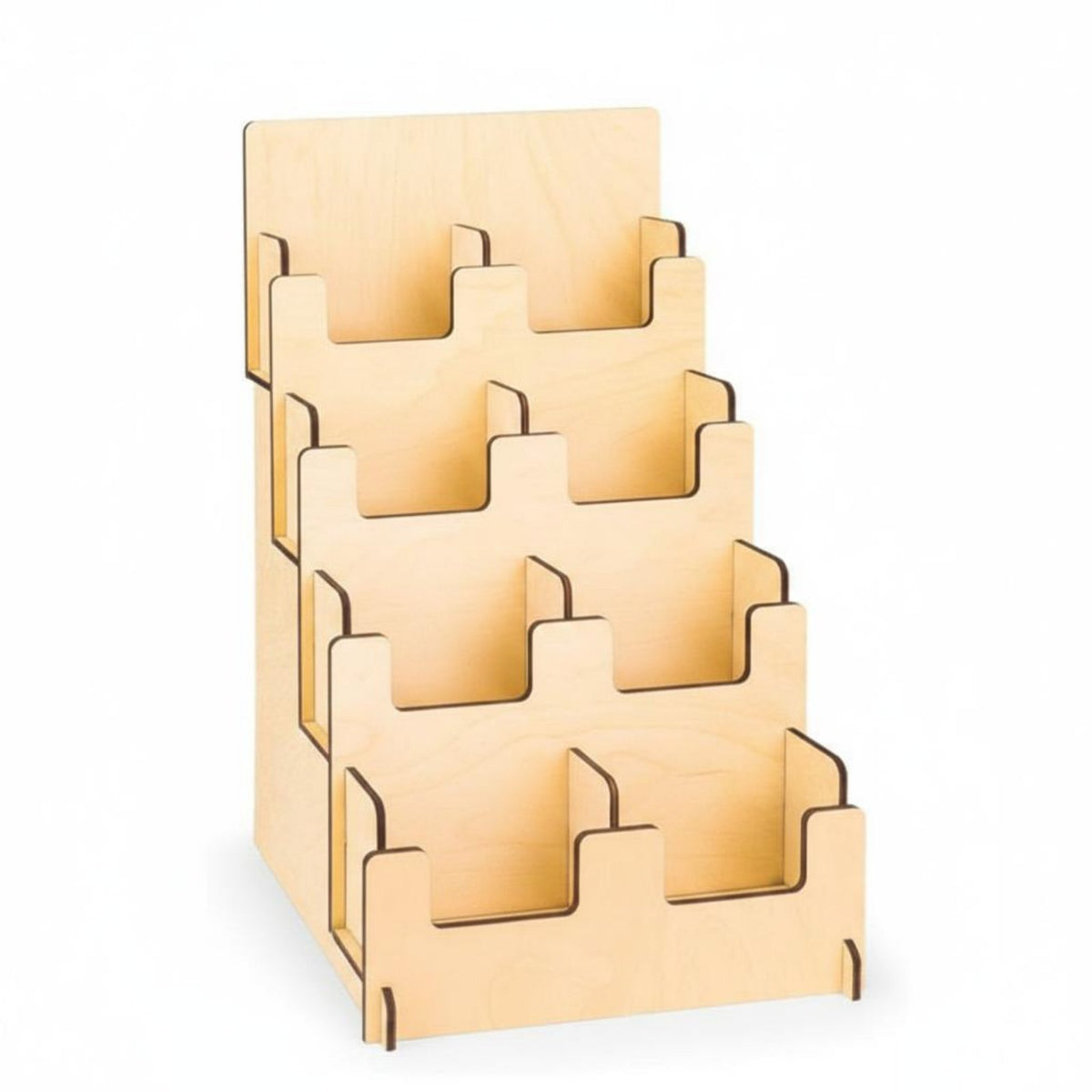 4-Tier Sticker Holder Easy to See Wooden Sticker Rack Slanted Tiers Step Display Shelf for Countertop