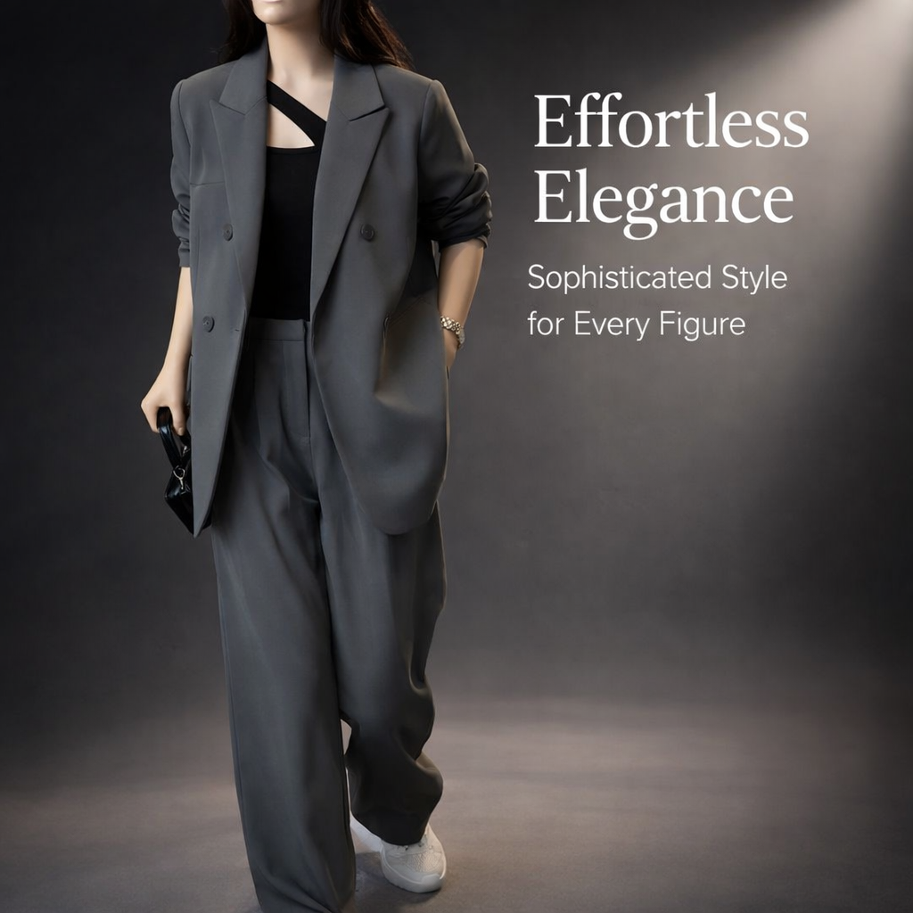 Women's Trouser Suits for Work Wear with Long Sleeve Jacket and Wide Leg Trousers, Ladies Leisure Sets in Polyester Material