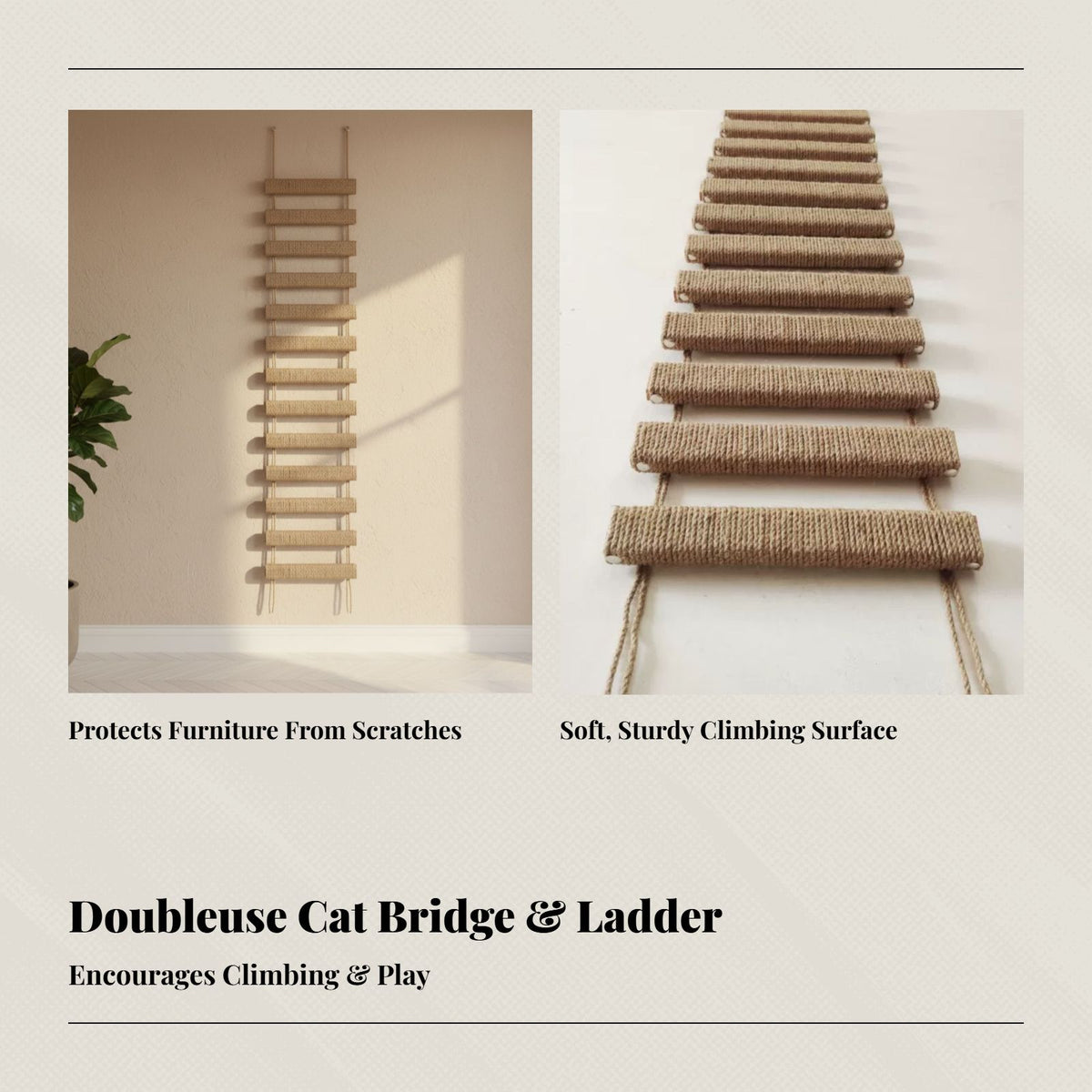 Cat Rope Ladder, Bridge Ladder, Multi-Use Suspended Scratcher for Cat Enclosure, Shelf Connector