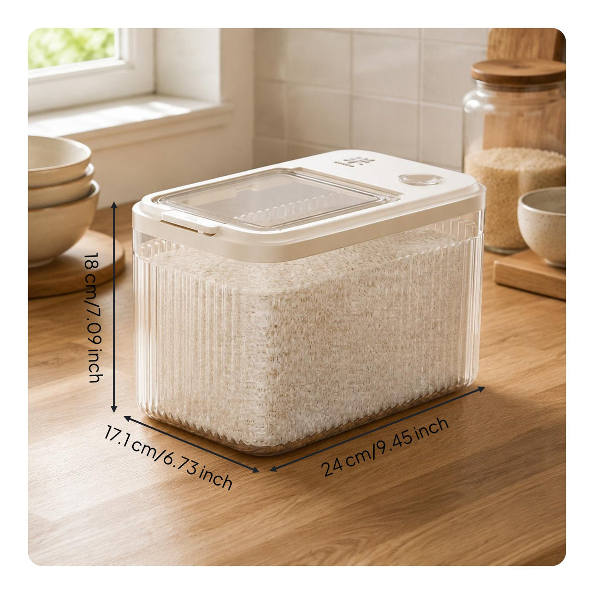 Sealed Rice Container Single-Press Dispensing Moisture-Proof Rice Box Clear Body