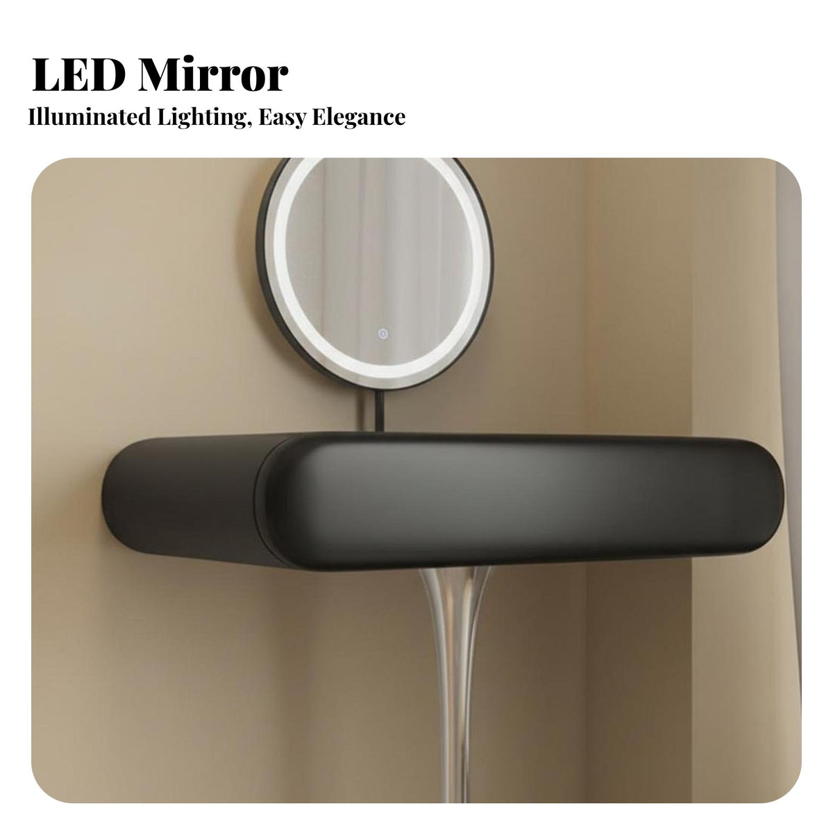 Minimalist and aesthetic Narrow Vanity with Round Mirror Modern visual appeal Makeup Table Space-Saving Design Bedroom Furniture Single Drawer Storage for Apartment Dwellers, Women, Teens, Small areas, Dorm Room, walk-through Closet