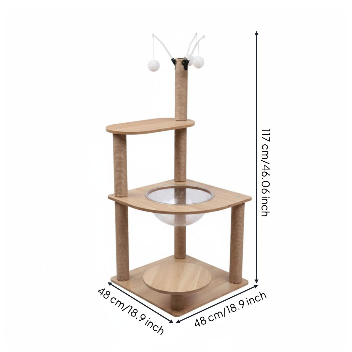 Wood Feline Climbing Structure Stable Base Multi Levels Feline Climbing Structure Dangling Balls