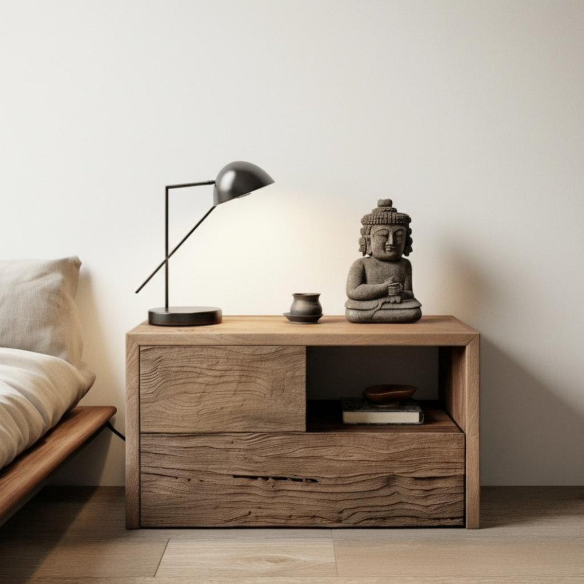 Single-Door Bedside Cabinet Minimalist Design Nightstand Natural Wood Look
