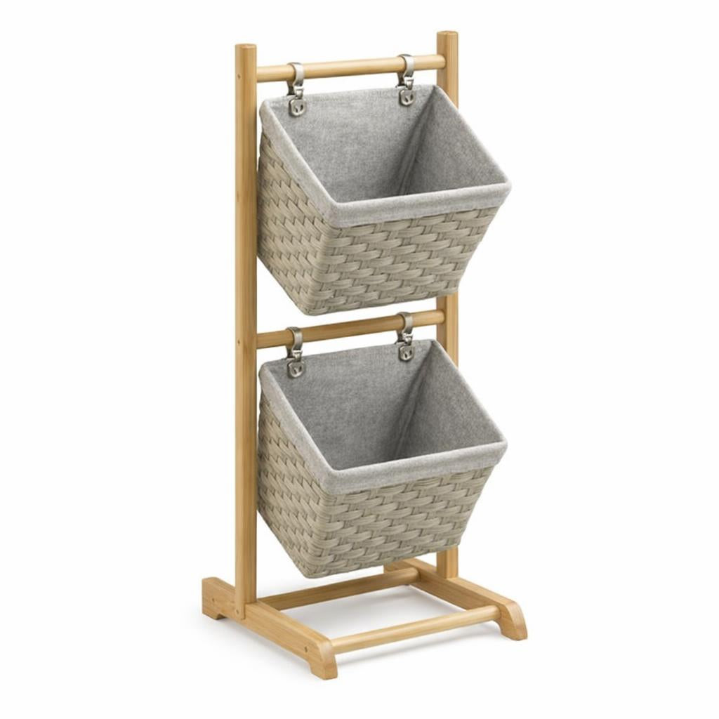 Baskets with Wooden, Storage Organiser for Home Decluttering, Tiered Storage Shelf for Apartment, Entryway Storage Shelf with
