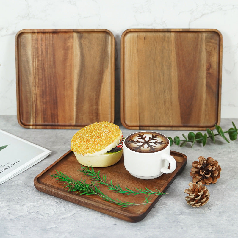 Solid Wood Square Fruit Tray Acacia Wood Serving Plate for Sushi Dessert