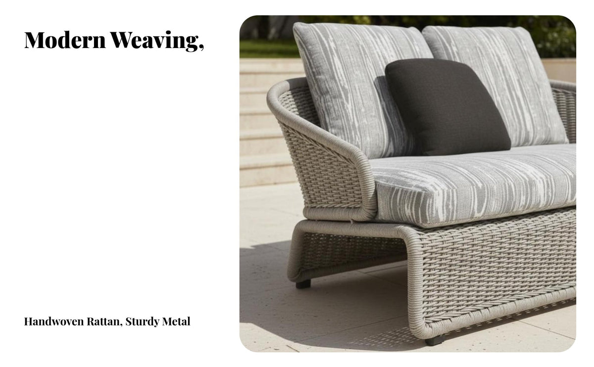 Weather-Resistant Woven Outdoor Armchair Modern Design paddinged Armchair and Table Set Thick paddings Patio Seating Easy to Clean for Hotel Managers, Property Owners, Balcony, Terrace, Courtyard, posterioryard