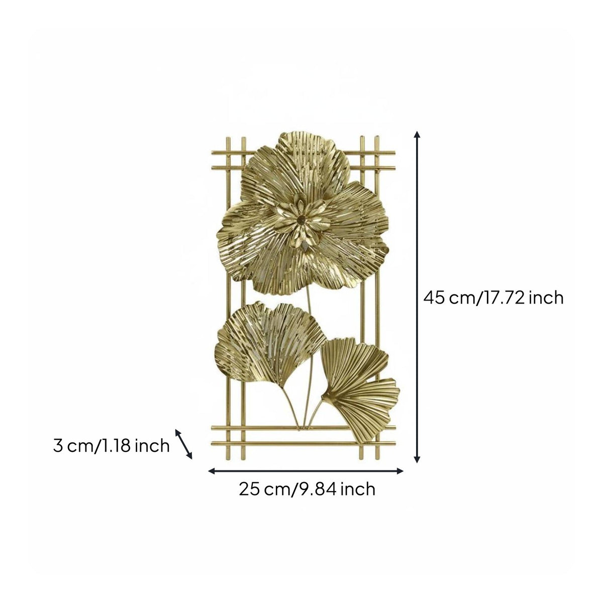 Golden Ginkgo Foliage Wall Decor Art Finish Chinese Style Floral Wall Sculpture Easy Installation Wrought Iron Ginkgo Panel for Living Room, Entryway