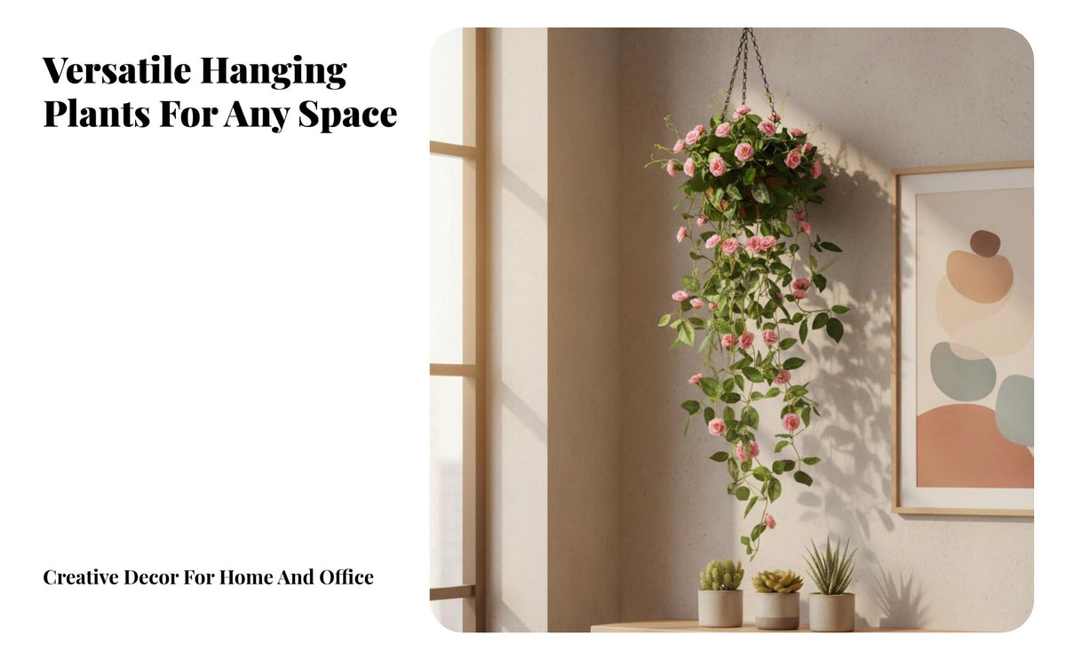 Ready to Hang Artificial Hanging Flower Realistic Look Fake Hanging Basket Plant Real Looking Faux Trailing Flower Vine Low Maintenance for Business Owners, Garden Enthusiasts, Indoor, Balcony, Restaurant, Wedding