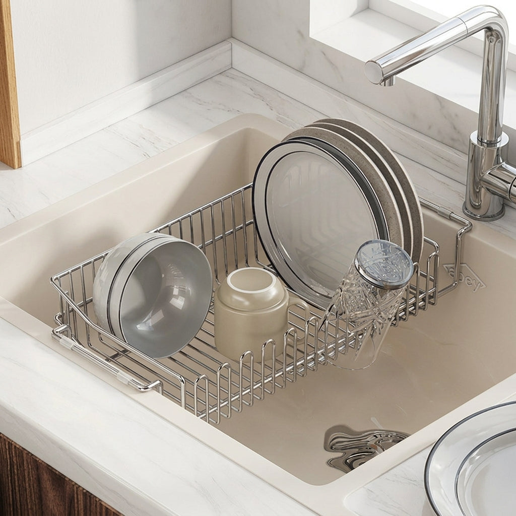 Extendable Sink Rack, 304 Stainless Steel Dish Rack Over the Sink Rack, Space Saving Over Sink Organizer for Apartment Kitchen and Dorm Room