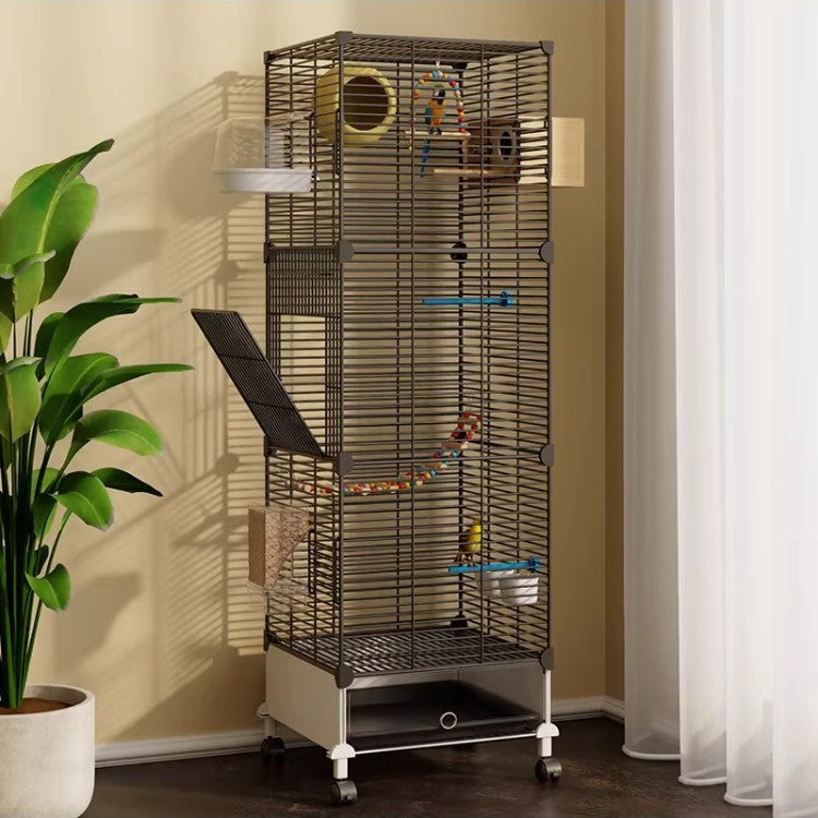 Large Bird Cage for Parrots with Breeding Box, 3-Tier, with Wheels