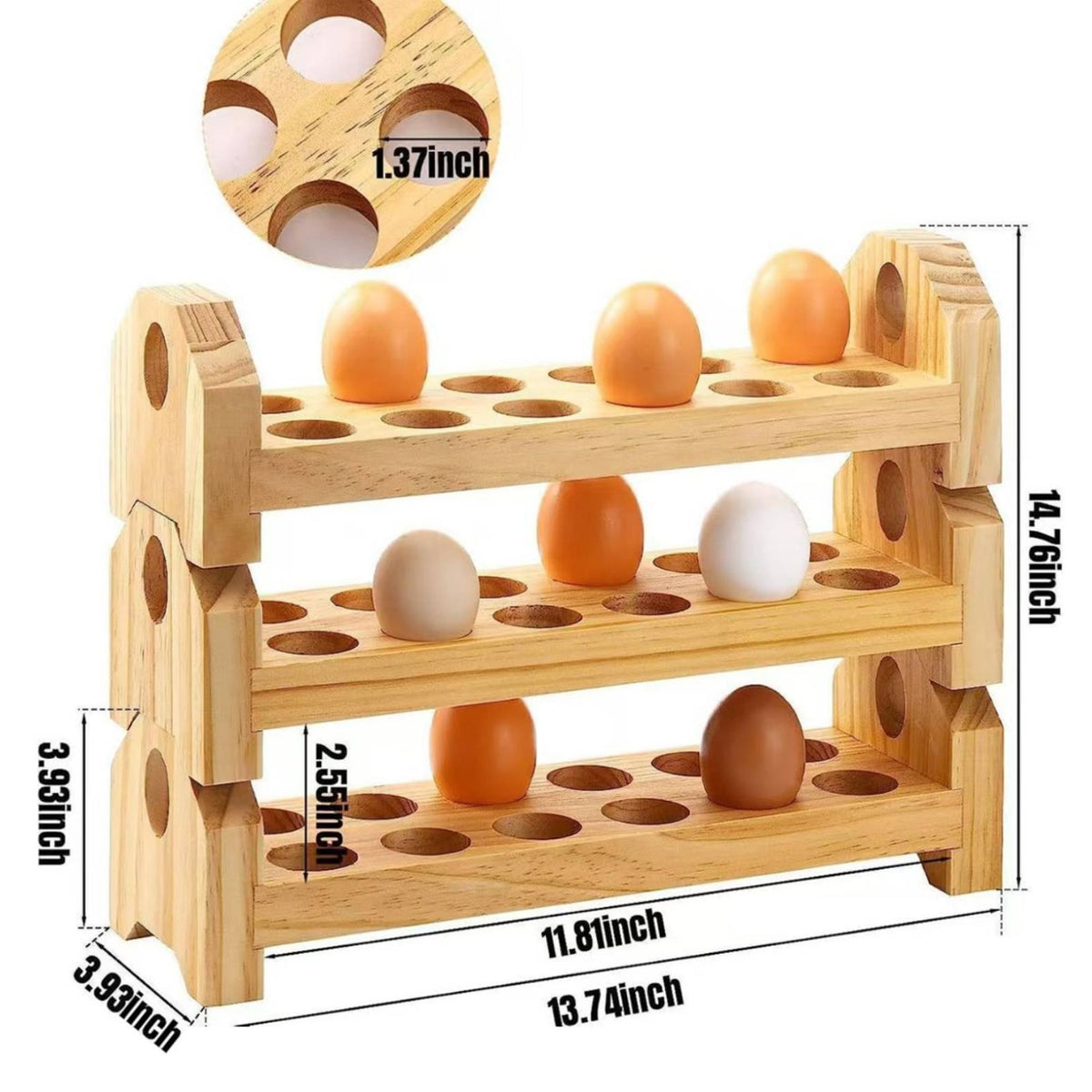 Wooden Egg Rack Anti-Drop Design Wooden Egg Holder Large Capacity for Refrigerator, Pantry