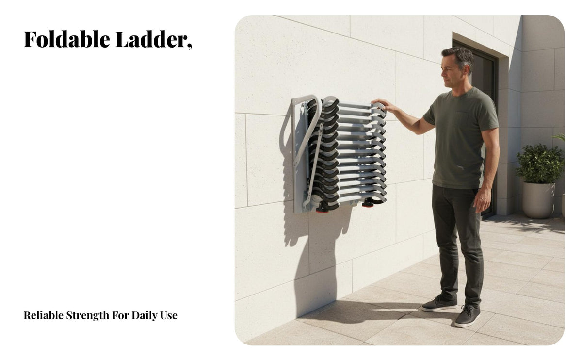 Wall-Mounted Retractable Ladder Foldable Retractable Attic Ladder Indoor Outdoor Use Pull-down Loft Stairs for Homeowners, Adults, Garage, House, Roof